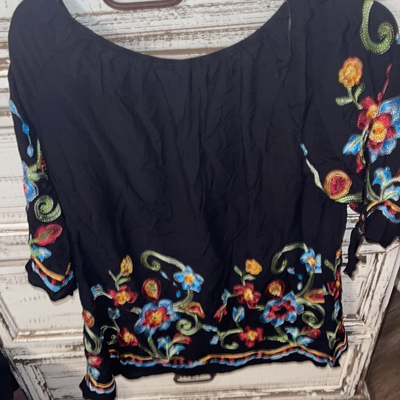 NWT lily pad black embroidered quarter sleeve blouse with flowers size 3x beau - Picture 2 of 6